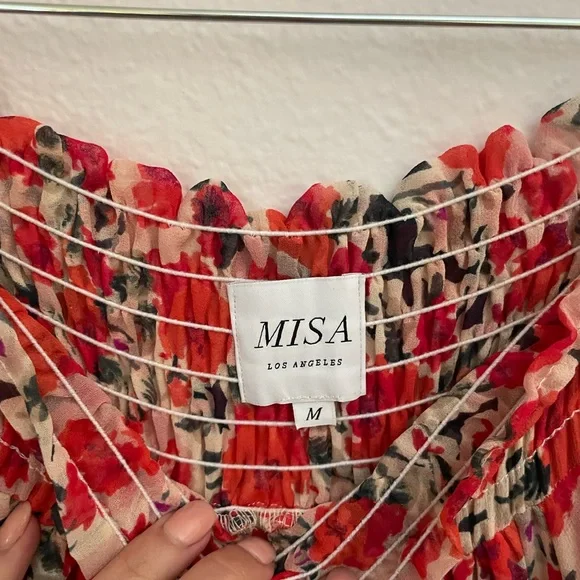 Misa Los Angeles Darla Off Shoulder Mini Dress Red Flora, FUN, FLIRTY, & SEXY!🤩 - Picture 3 of 6